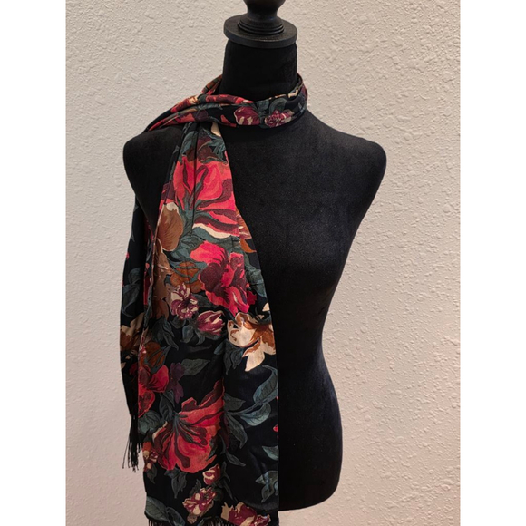 Women's Unbranded Floral Rayon Scarf One Size Black Red - Picture 2 of 6